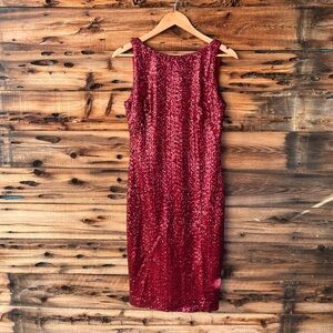 RALPH LAUREN | Elegant Red Sequin Evening Dress 10